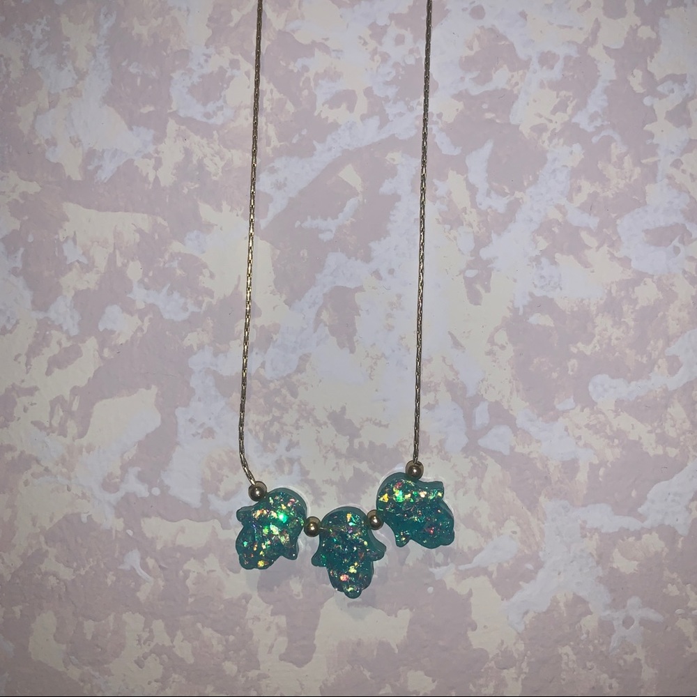 Triple Hamsa opal necklace